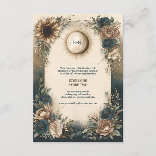 Celestial Sun Moon Boho Floral Rustic Wedding Begleitkarte (Vorderseite)
