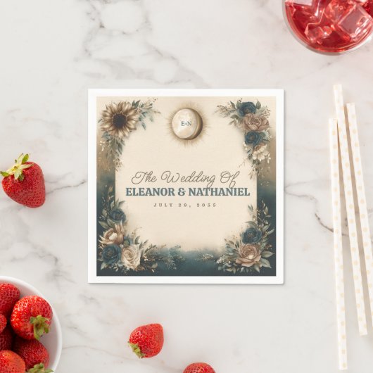 Celestial Sun Moon Boho Floral Rustic Wedding Serviette (Beispiel)