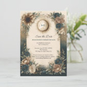Celestial Sun Moon Boho Floral Save the Date (Stehend Vorderseite)