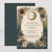 Celestial Sun Moon Boho Floral Save the Date (Vorne/Hinten)