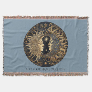 Celestial Sun Moon Custom Quote Blue Decke