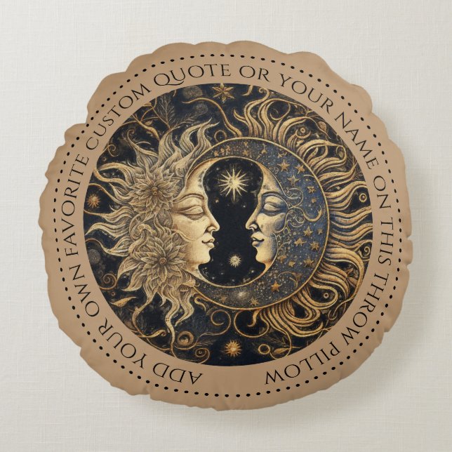Celestial Sun Moon Custom Quote Round Pillow Rundes Kissen (Vorderseite)
