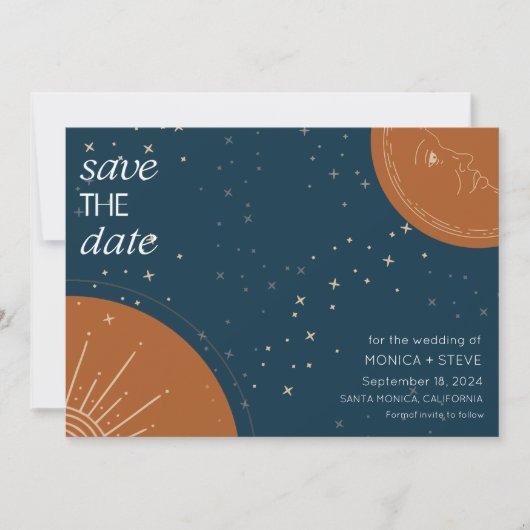 Celestial Sun Moon Foto Wedding Save The Date (Vorderseite)