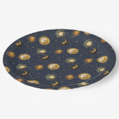 Celestial Sun & Moon Gold Starry Night Pattern (2) Pappteller (Schrägansicht)