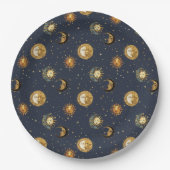 Celestial Sun & Moon Gold Starry Night Pattern (2) Pappteller (Vorderseite)