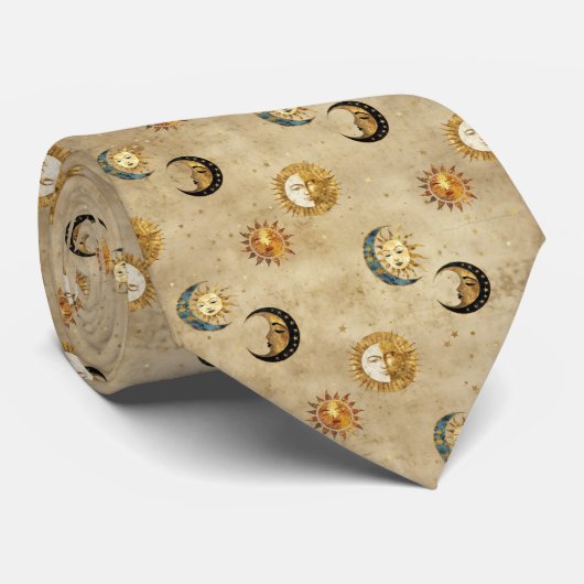 Celestial Sun & Moon Gold Starry Night Pattern (4) Krawatte (Gerollt)