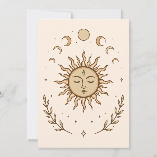 Celestial Sun Moon Phases Mystical Botanical Art Karte (Vorderseite)