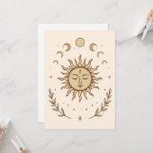 Celestial Sun Moon Phases Mystical Botanical Art Karte (Vorderseite/Rückseite Beispiel)