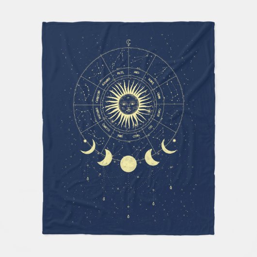 Celestial Sun Moon Phases Zodiac Fleecedecke (Vorderseite)