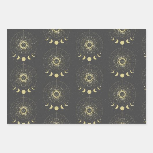 Celestial Sun Moon Phases Zodiac Geschenkpapier Set (Vorderseite 3)