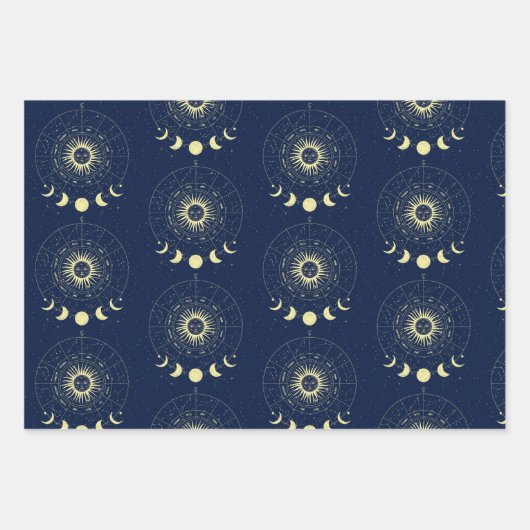 Celestial Sun Moon Phases Zodiac Geschenkpapier Set (Vorderseite)