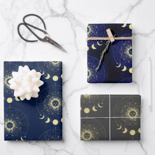 Celestial Sun Moon Phases Zodiac Geschenkpapier Set
