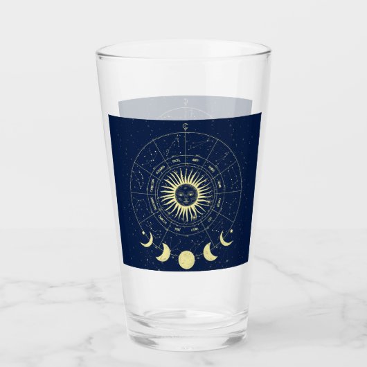 Celestial Sun Moon Phases Zodiac Glas (Vorderseite)