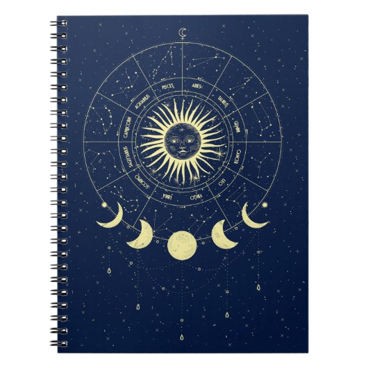 Celestial Sun Moon Phases Zodiac Notizblock (Vorderseite)