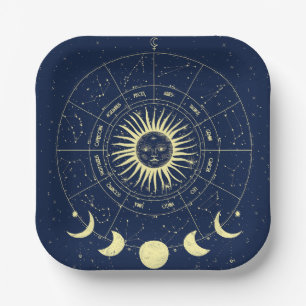 Celestial Sun Moon Phases Zodiac Pappteller
