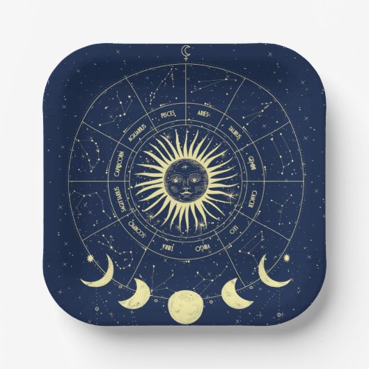 Celestial Sun Moon Phases Zodiac Pappteller (Vorderseite)