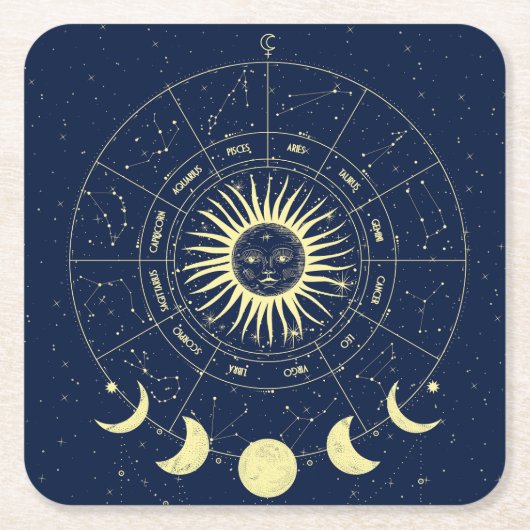 Celestial Sun Moon Phases Zodiac Rechteckiger Pappuntersetzer (Vorderseite)