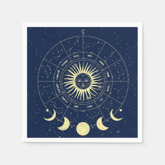Celestial Sun Moon Phases Zodiac Serviette (Vorderseite)
