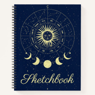 Celestial Sun Moon Phases Zodiac Sketchbook Notizblock