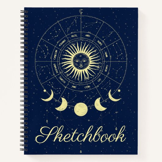Celestial Sun Moon Phases Zodiac Sketchbook Notizblock (Vorderseite)