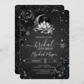 Celestial Sun, Moon, Stars Black Rose Bridal Einladung (Vorne/Hinten)
