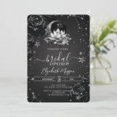 Celestial Sun, Moon, Stars Black Rose Bridal Einladung (Stehend Vorderseite)
