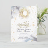 Celestial Sun,Moon,Stars Chic Wedding   Einladung (Stehend Vorderseite)
