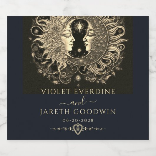 Celestial Sun Moon Stars Einladung Hochzeit Schaumweinetikett (Einzelnes Label)