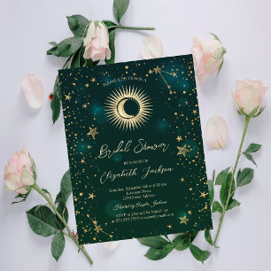 Celestial Sun, Moon, Stars Grünes Brautparty Einladung