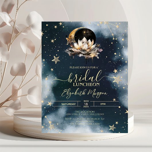 Celestial Sun, Moon, Stars Lotus Night Sky Bridal Einladung