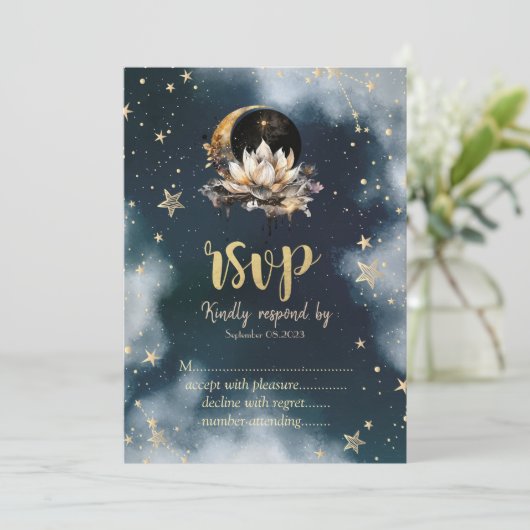 Celestial Sun, Moon, Stars Lotus Night Sky UAWG Einladung (Stehend Vorderseite)