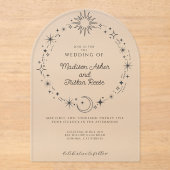 Celestial Sun moon Stars Mattierte Acrylhochzeit Acryleinladungen (Vorderseite)