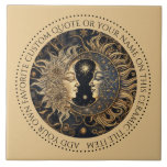 Celestial Sun Moon Stars Midnight Sky Personalisie<br><div class="desc">Eine elegante,  ätherische Sonnenstrahlen,  die mit Ihrem eigenen Lieblingszitat oder Ihrem Namen angepasst werden können. Sie können diese für Wohngestaltung Backsplash,  als Untersetzer oder als dekorative Fliesen verwenden. Sandfarbener Hintergrund. Sie können Ihr Lieblings-Angebot oder Ihren Namen hinzufügen.</div>