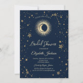 Celestial Sun, Moon, Stars Navy Blue Brautparty Einladung (Vorderseite)