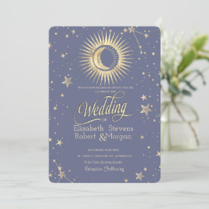 Celestial Sun, Moon, Stars Pastel Wedding Einladung