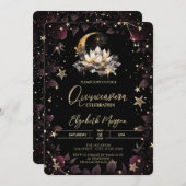 Celestial Sun, Moon, Stars Rose Quinceanera Einladung (Vorne/Hinten)