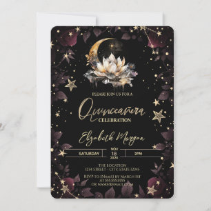 Celestial Sun, Moon, Stars Rose Quinceanera Einladung