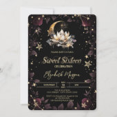 Celestial Sun,Moon,Stars Roses Sweet 16 Einladung (Vorderseite)