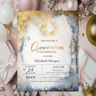 Celestial Sun, Moon, Stars Wasserfarbe Quinceanera Einladung
