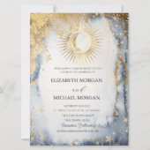 Celestial Sun, Moon, Stars Wasserfarbenhochzeit Einladung (Vorderseite)