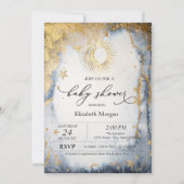 Celestial Sun, Moon, Stars Watercolor Babydusche Einladung (Vorderseite)