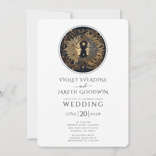 Celestial Sun Moon Stars Wedding Einladung (Vorderseite)