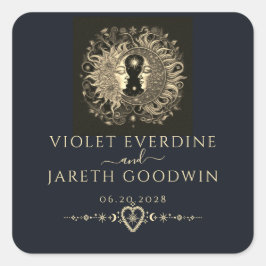 Celestial Sun Moon Stars Wedding Quadratischer Aufkleber