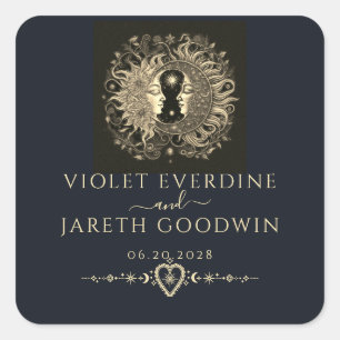 Celestial Sun Moon Stars Wedding Quadratischer Aufkleber