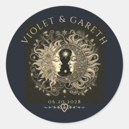 Celestial Sun Moon Stars Wedding Runder Aufkleber