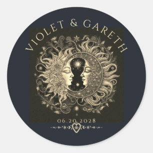 Celestial Sun Moon Stars Wedding Runder Aufkleber