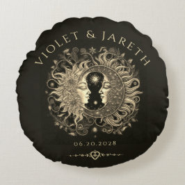 Celestial Sun Moon Stars Wedding Rundes Kissen