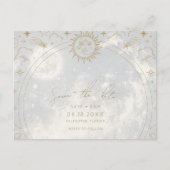 Celestial Sun Moon Stars Wedding Save the Date Ankündigungspostkarte (Vorderseite)