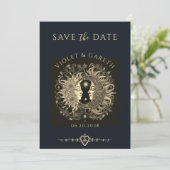 Celestial Sun Moon Stars Wedding Save the Date Einladung (Stehend Vorderseite)