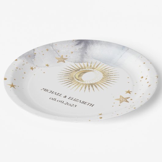 Celestial Sun, Moon, Sterne Pappteller (Schrägansicht)